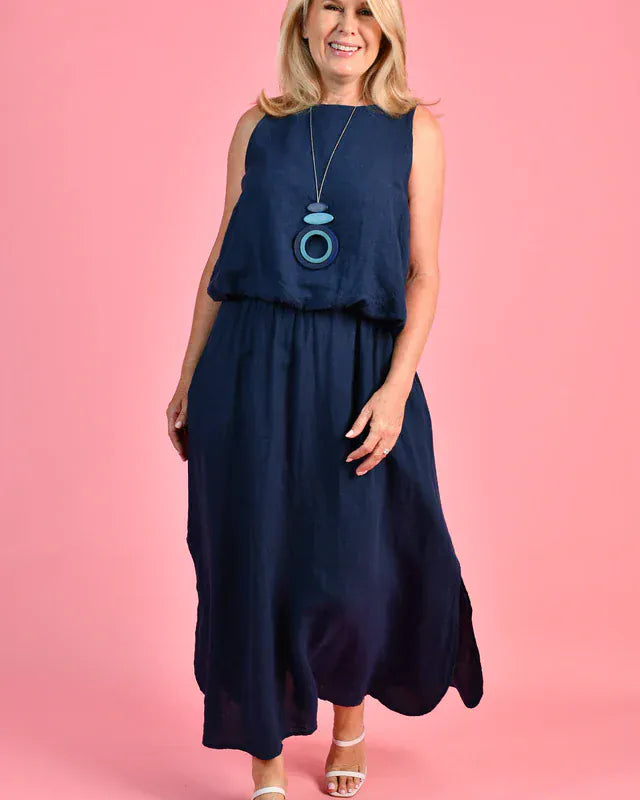 LaSofia La Sofia Milan Linen Tank - Navy La Sofia Milan Linen Tank - Navy Splash Swimwear