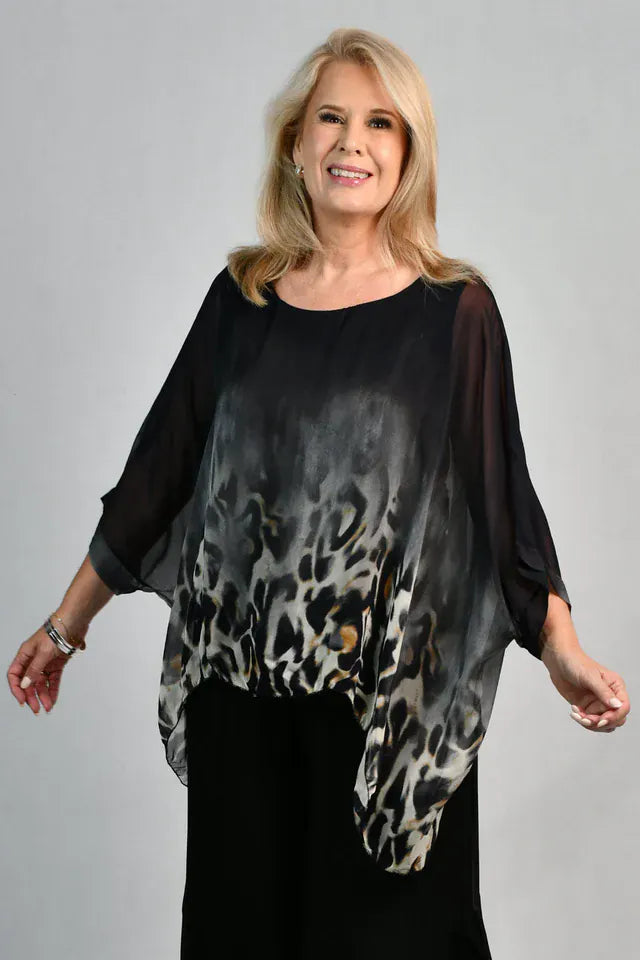 LaSofia La Sofia Valeria Silk Top - Smokey Leopard VLST799 La Sofia Valeria Silk Top - Smokey Leopard Splash Swimwear Clothing Top One size