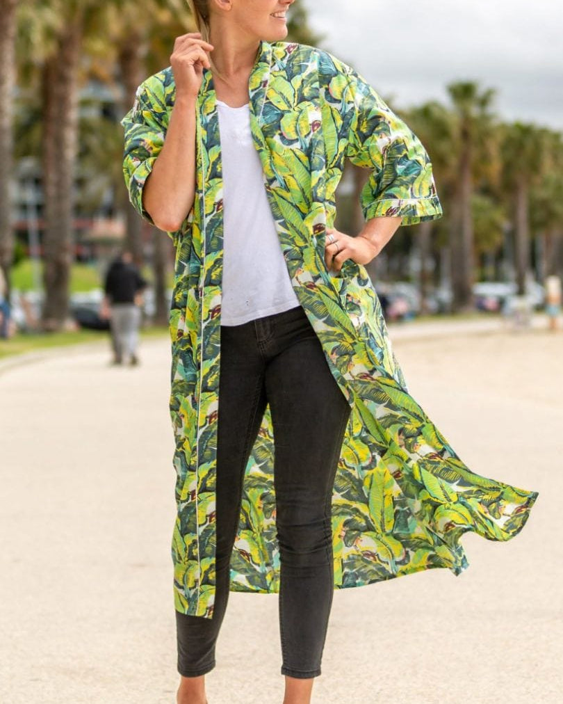 Linen Connection Cotton Kimono / Robe - Banana Leaf Splash Swimwear Kimonos O/S 1000015310