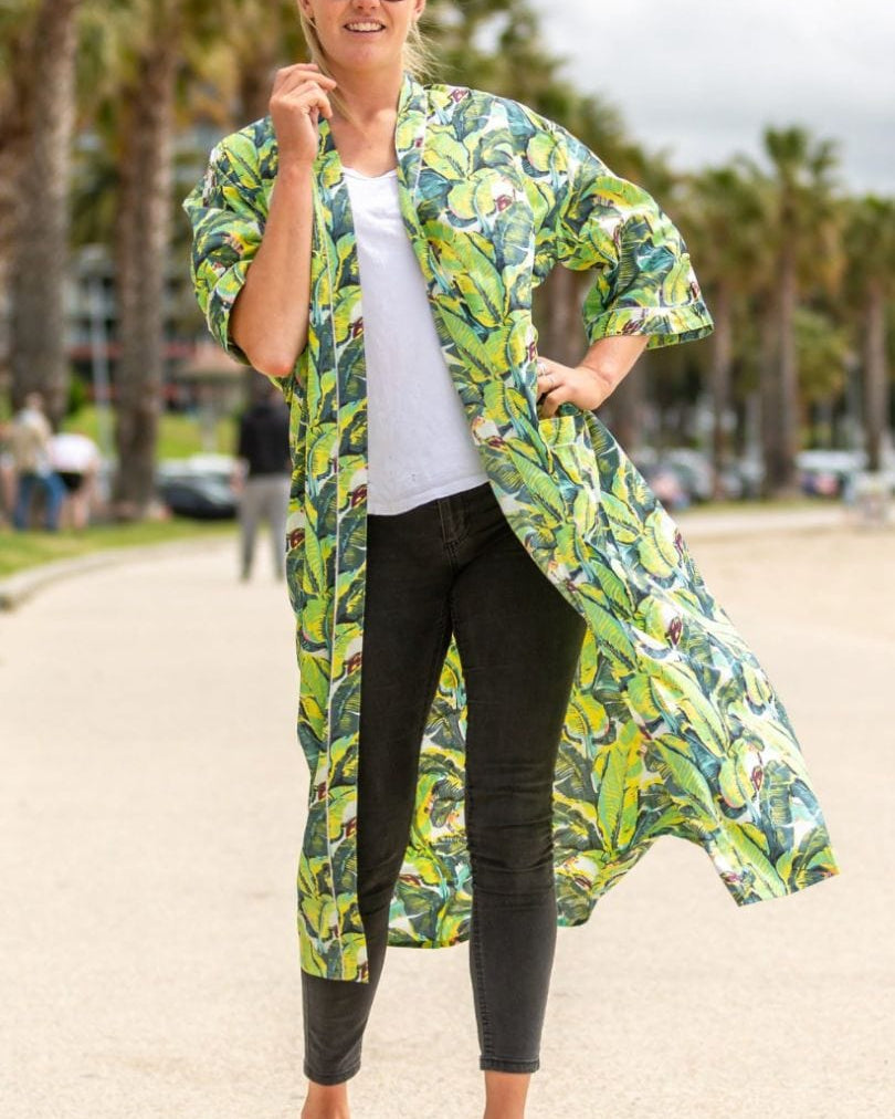 Linen Connection Cotton Kimono / Robe - Banana Leaf Splash Swimwear Kimonos O/S 1000015310