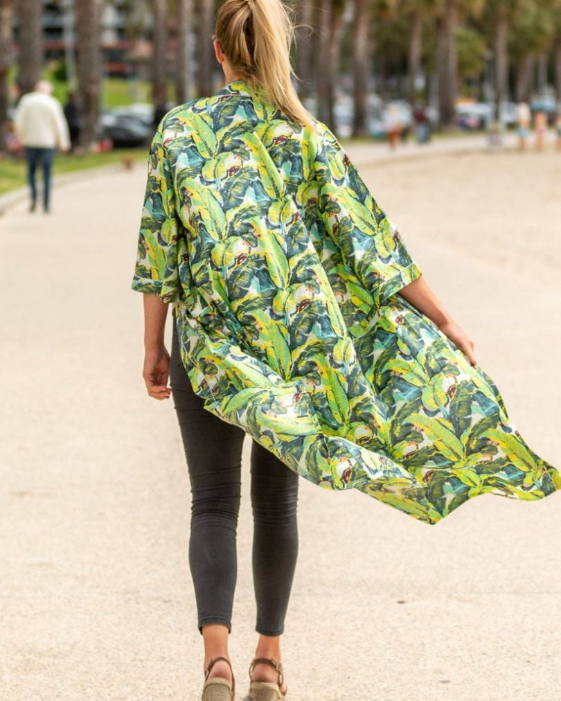Linen Connection Cotton Kimono / Robe - Banana Leaf Splash Swimwear Kimonos O/S 1000015310