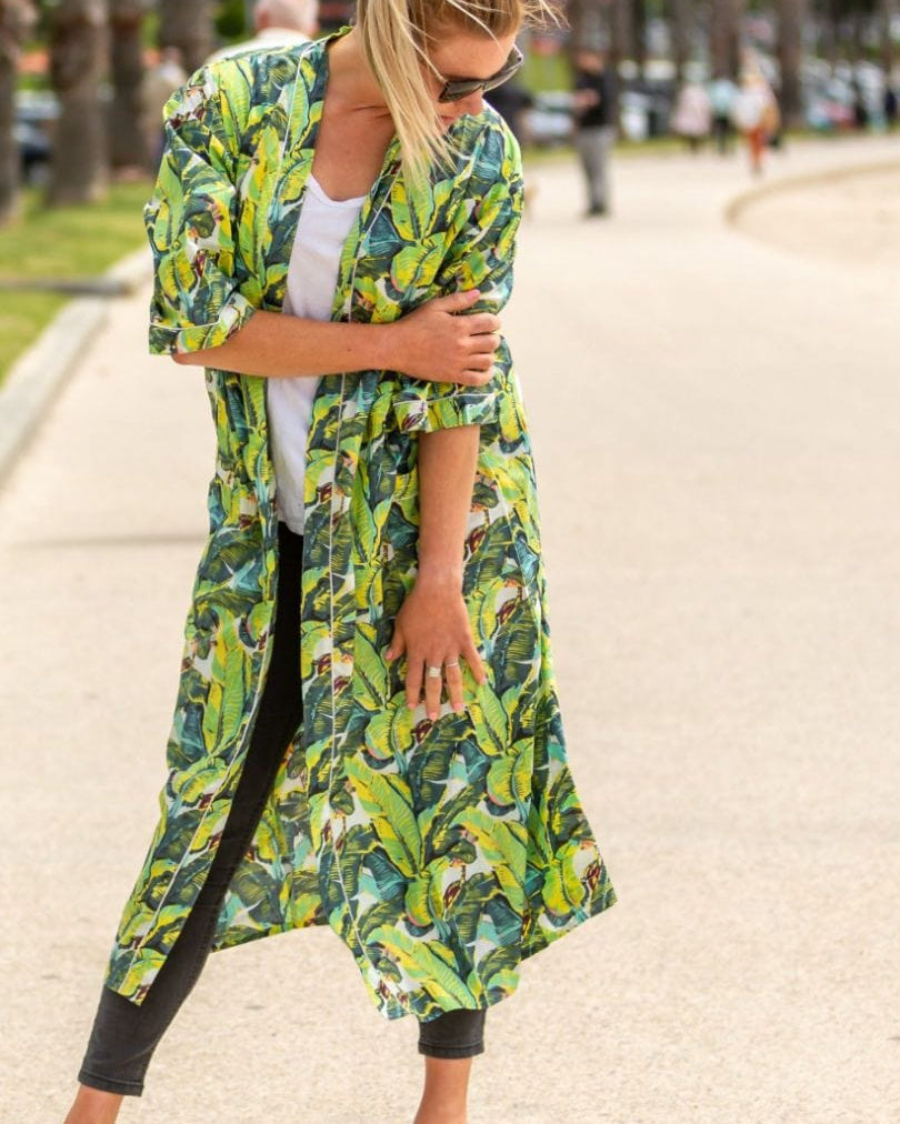 Linen Connection Cotton Kimono / Robe - Banana Leaf Splash Swimwear Kimonos O/S 1000015310