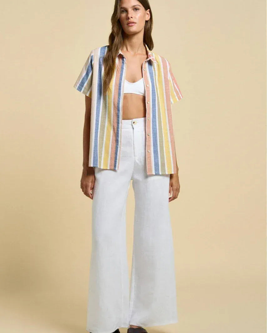 Little Lies Little Lies Della Linen Pants - White Little Lies Della Linen Pants - White Splash Swimwear Womens Pants