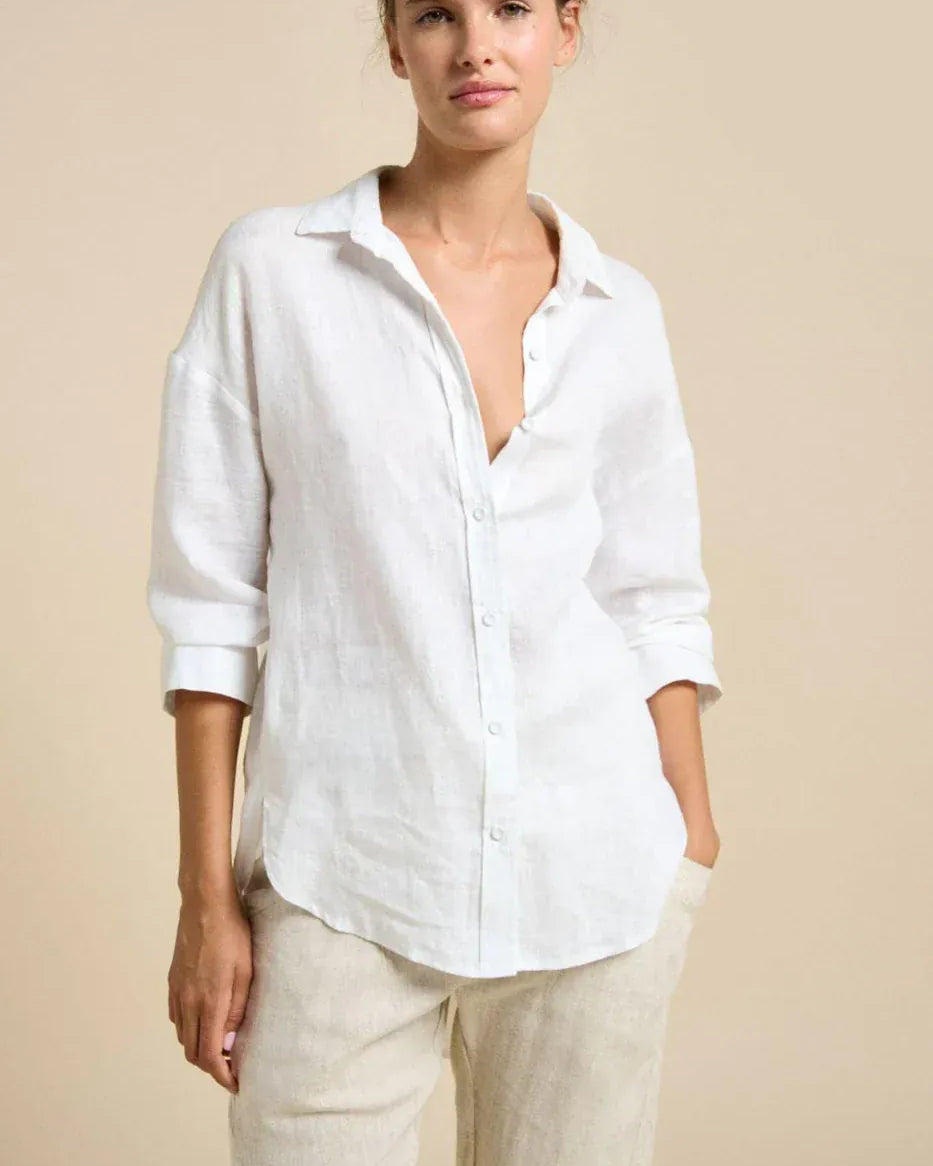 Little Lies Little Lies Linen Boyfriend Shirt Little Lies Linen Boyfriend Shirt Splash Swimwear Shirts
