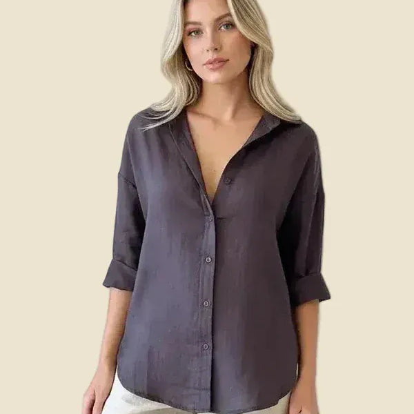 Little Lies Little Lies Linen Boyfriend Shirt R19121611 Little Lies Linen Boyfriend Shirt Splash Swimwear Shirts Dark Cherry / S 1000029924