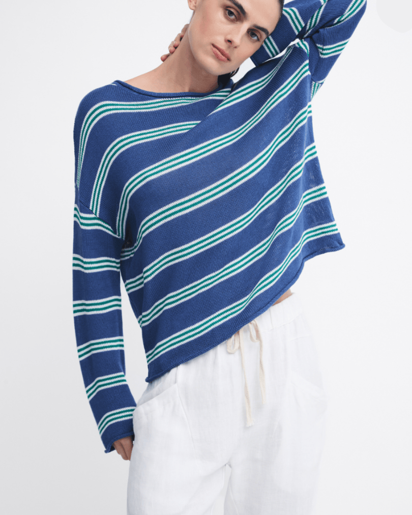 Little Lies Little Lies Stripe Spring Knit- Blue/Green Little Lies Contast Stitch Spring Tank - White Splash Swimwear Tops