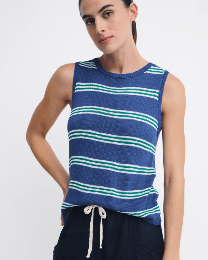 Little Lies Little Lies Stripe Spring Tank - Blue/Green Little Lies Contast Stitch Spring Tank - White Splash Swimwear Tops