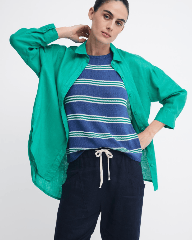 Little Lies Little Lies Stripe Spring Tank - Blue/Green Little Lies Contast Stitch Spring Tank - White Splash Swimwear Tops
