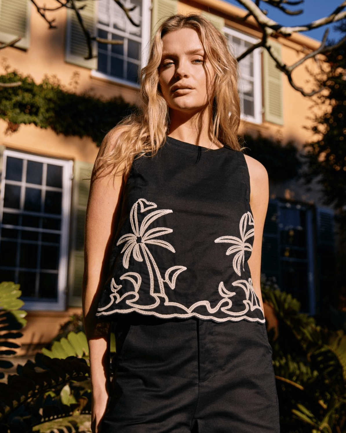 Little Lies Palm Embroidered Top Palm Embroidered Top Splash Swimwear Shirts