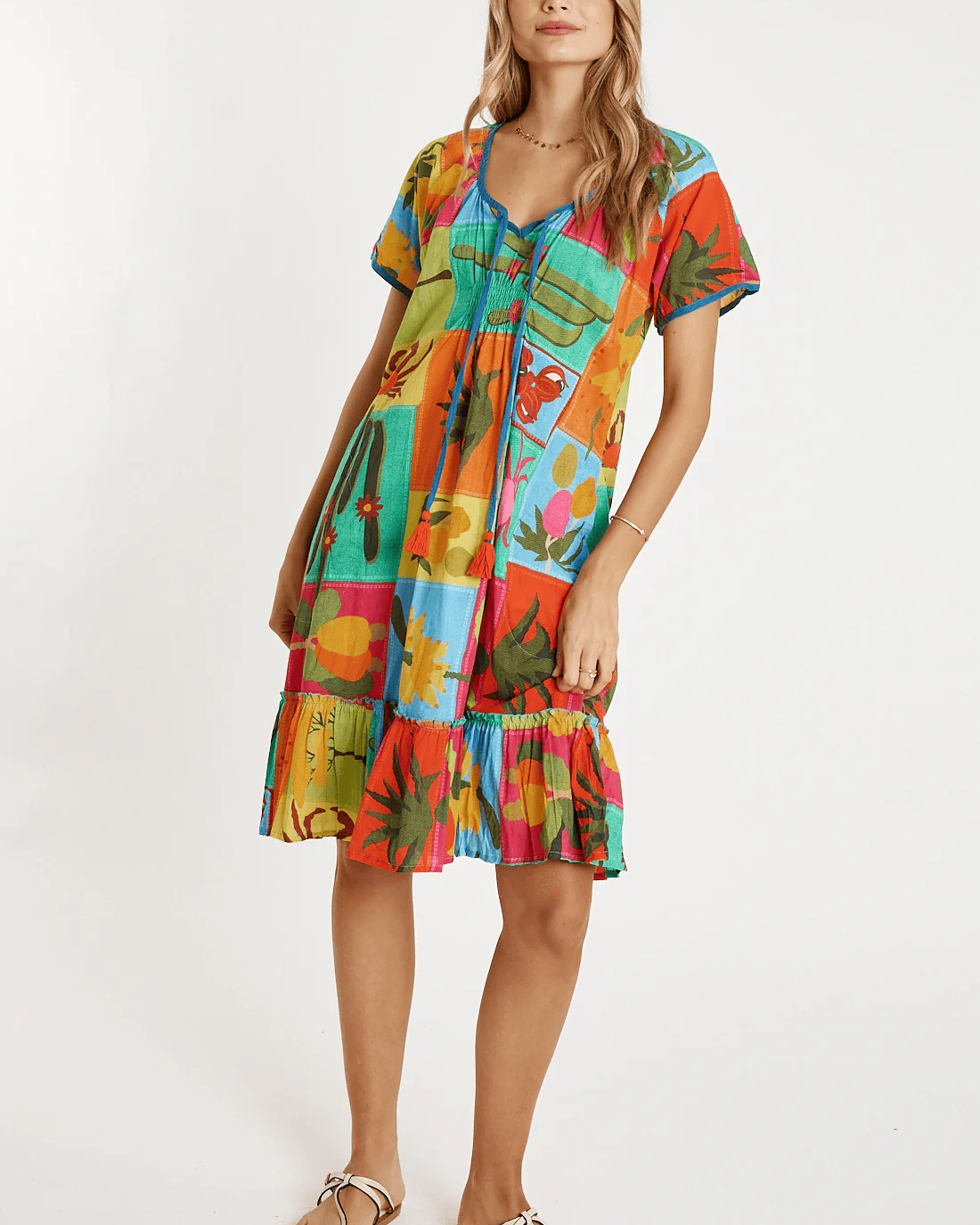 Lulalife Lulalife Cactus Shirred Dress - Print Lulalife Cactus Shirred Dress - Print Splash Swimwear Clothing XS