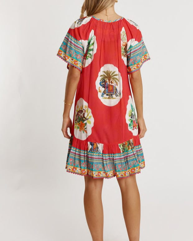 Lulalife Lulalife Cyra Shirred Dress - Melon Lulalife Cyra Shirred Dress - Melon Splash Swimwear Clothing