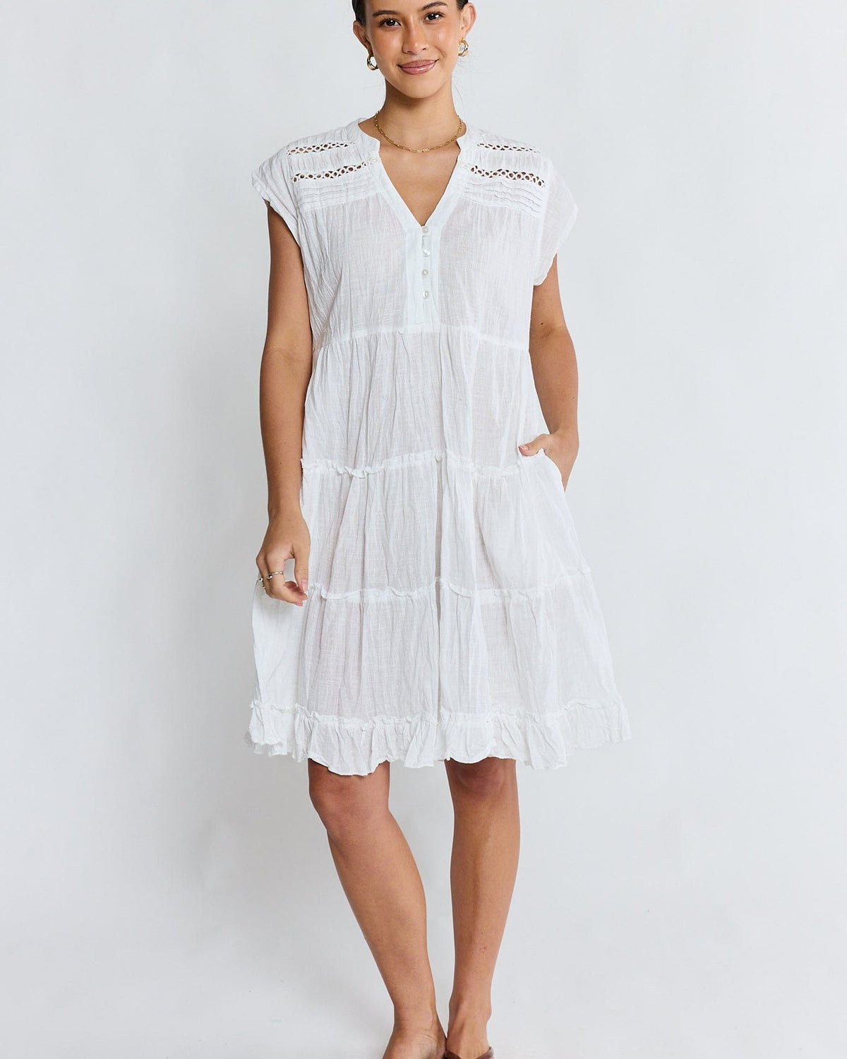 Lulalife Lulalife Laverne Tier Dress - White Lulalife Laverne Tier Dress - White Splash Swimwear Dresses