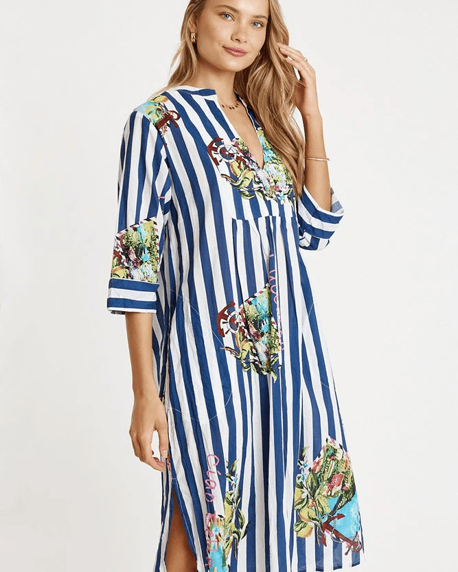 Lulalife Lulalife Lucciano Kaftan - Navy Stripe Lulalife Lucciano Kaftan - Navy Stripe Splash Swimwear Clothing