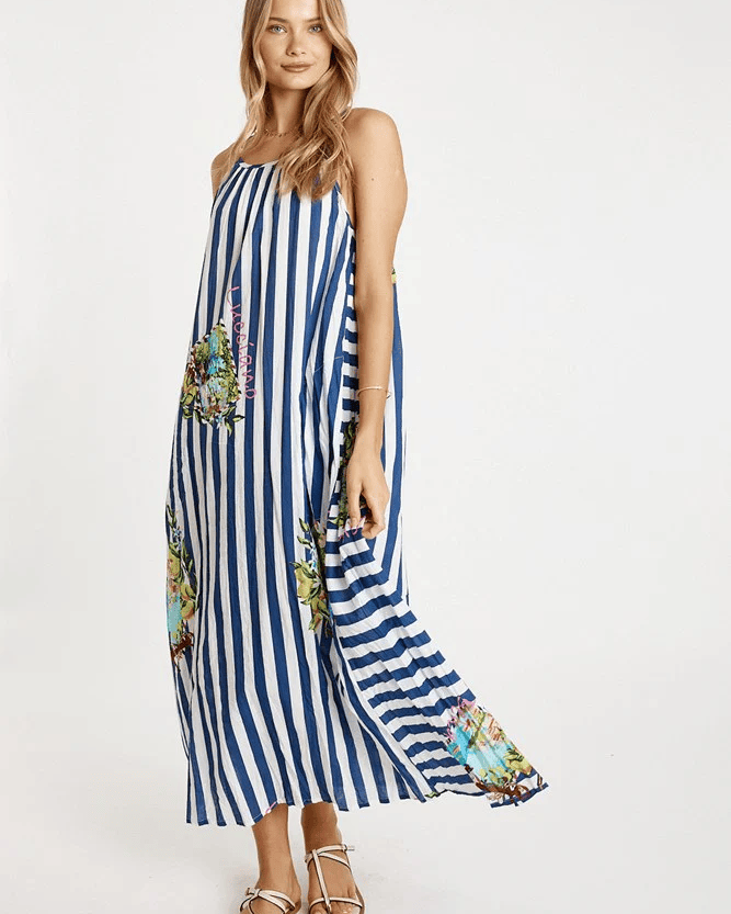 Lulalife Lulalife Lucciano Maxi - Navy Stripe Lulalife Lucciano Maxi - Navy Stripe Splash Swimwear Clothing