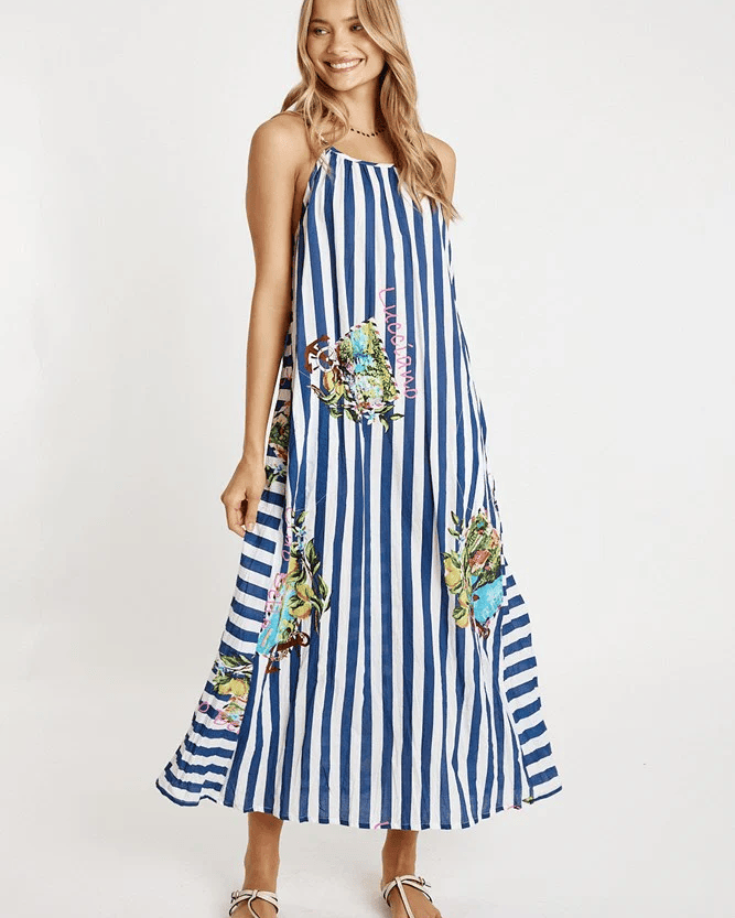 Lulalife Lulalife Lucciano Maxi - Navy Stripe Lulalife Lucciano Maxi - Navy Stripe Splash Swimwear Clothing