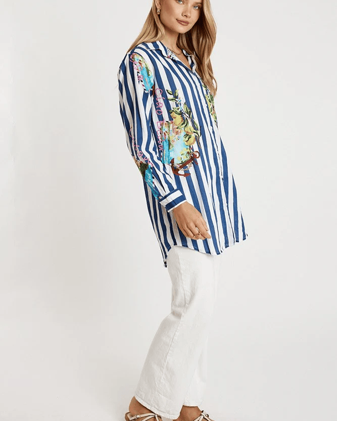 Lulalife Lulalife Lucciano Shirt - Navy Stripe Lulalife Lucciano Shirt - Navy Stripe Splash Swimwear Clothing