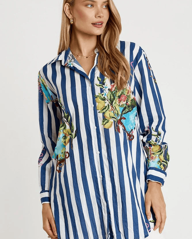 Lulalife Lulalife Lucciano Shirt - Navy Stripe Lulalife Lucciano Shirt - Navy Stripe Splash Swimwear Clothing