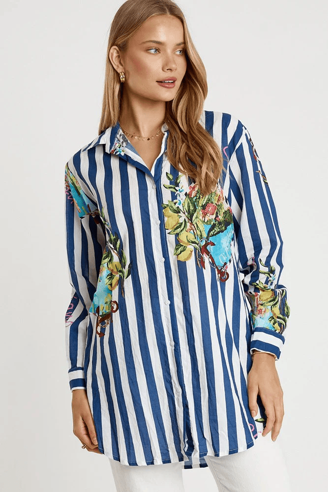 Lulalife Lulalife Lucciano Shirt - Navy Stripe Lulalife Lucciano Shirt - Navy Stripe Splash Swimwear Clothing