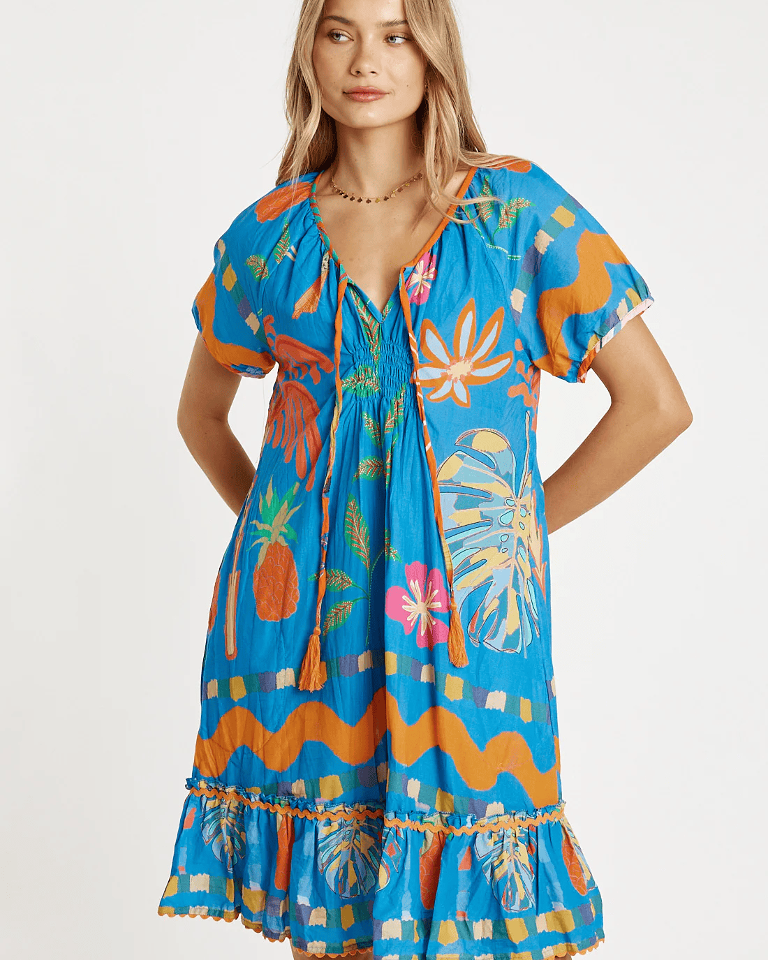 Lulalife Lulalife Tasmin Shirred Dress - Ocean Lulalife Tasmin Shirred Dress - Ocean Splash Swimwear Clothing
