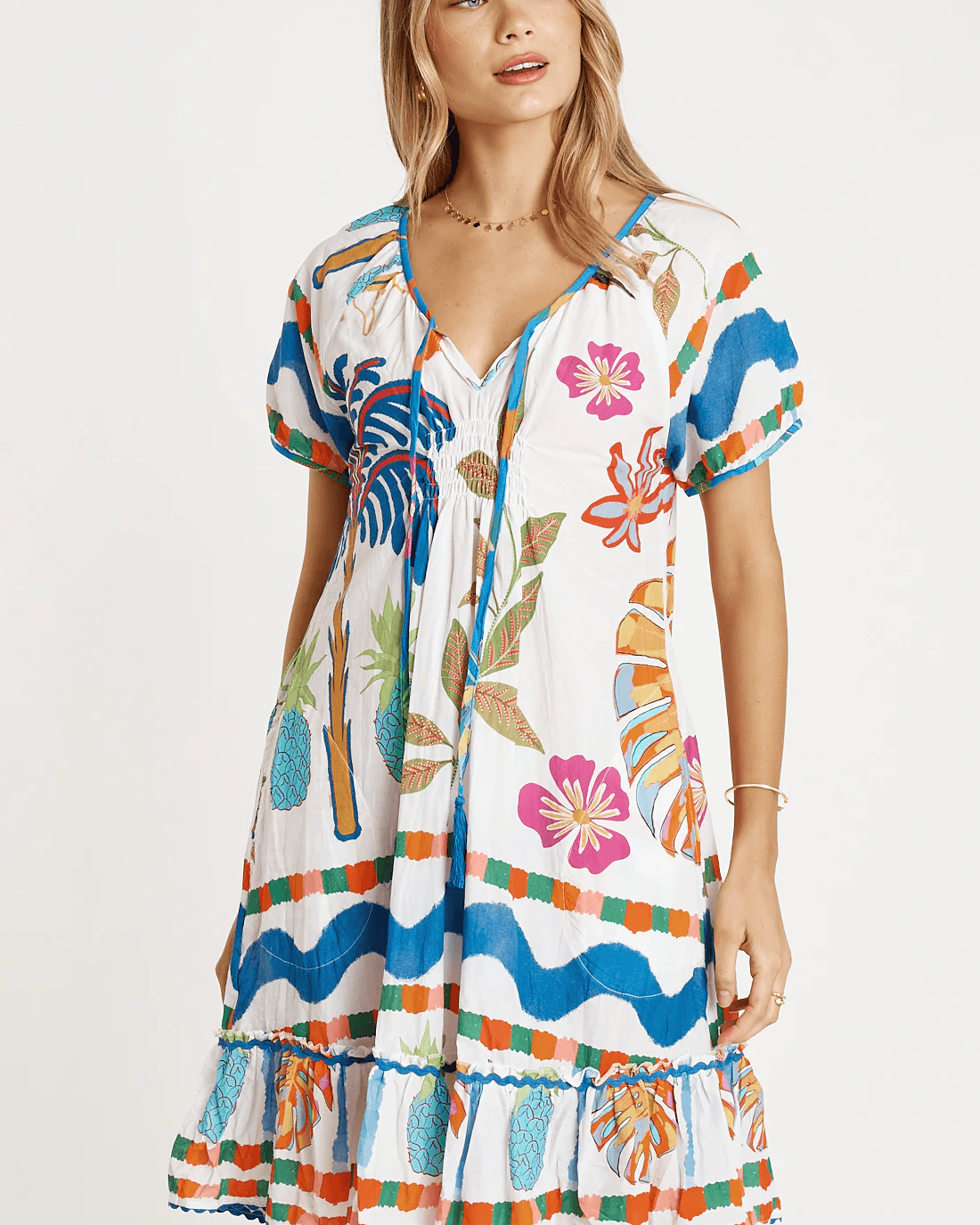 Lulalife Lulalife Tasmin Shirred Dress - White Lulalife Tasmin Shirred Dress - White Splash Swimwear Clothing