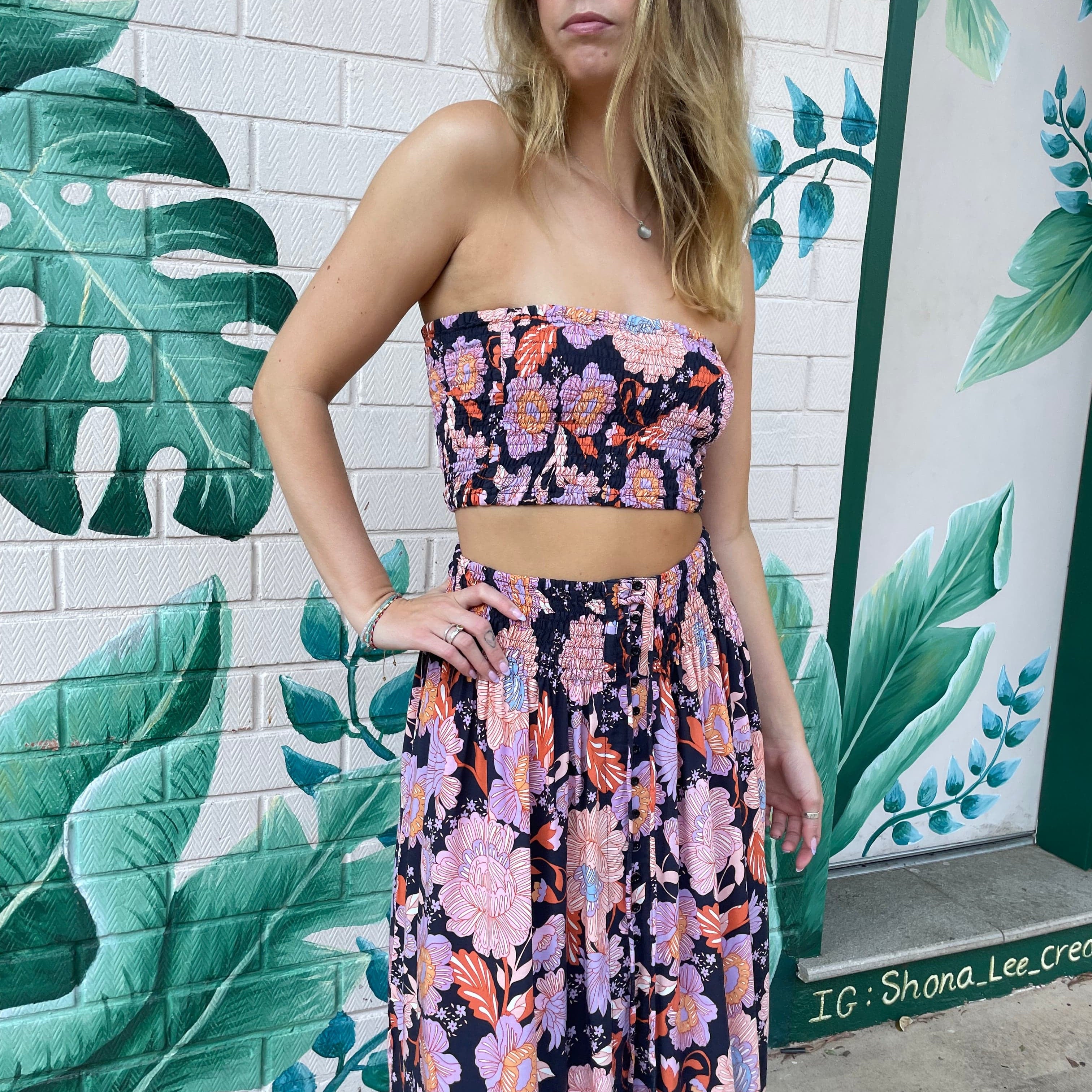 Lulu & Bird Tops Navy / O/S Lotus Flower Boob Tube