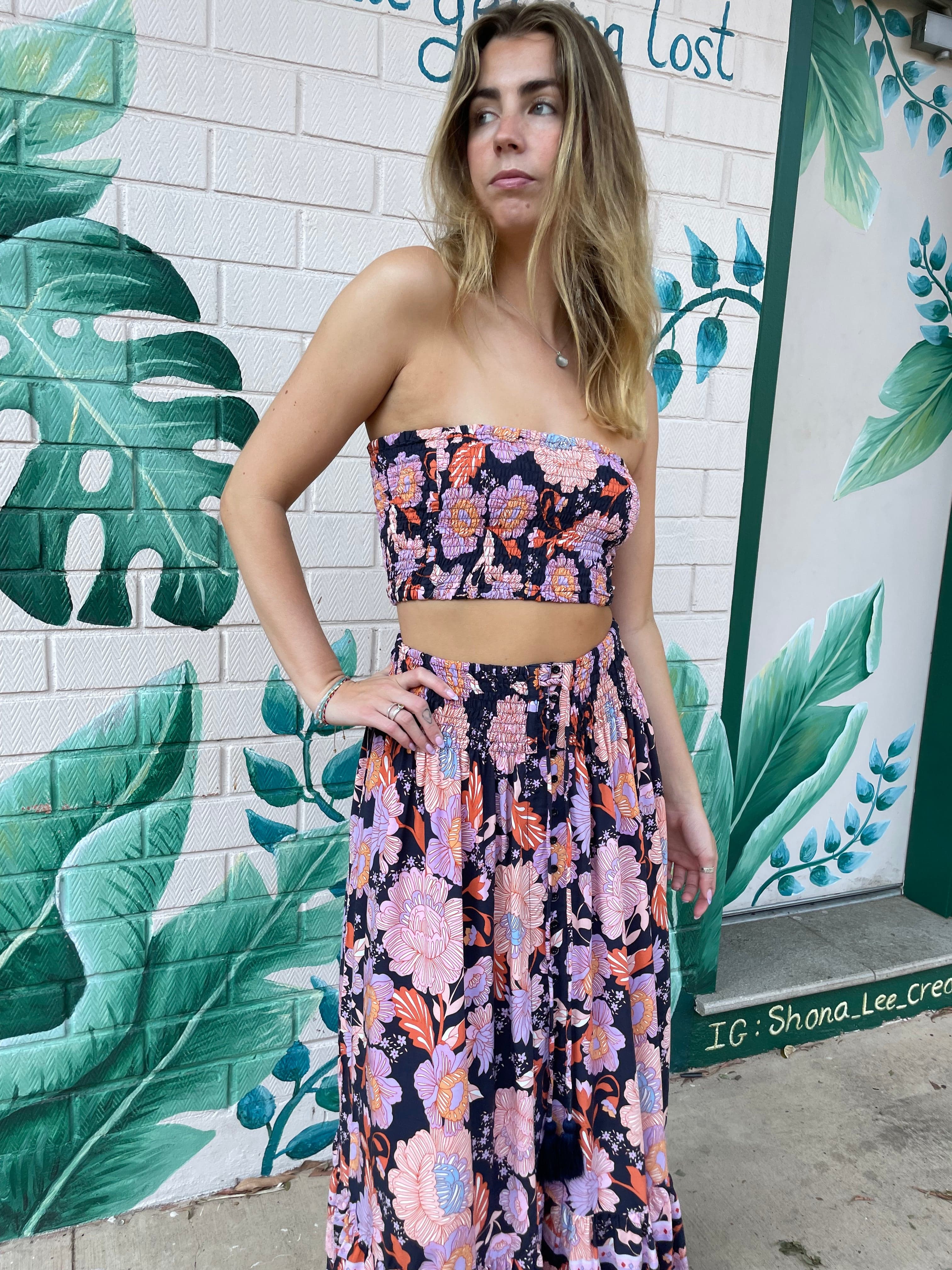 Lulu & Bird Tops Navy / O/S Lotus Flower Boob Tube