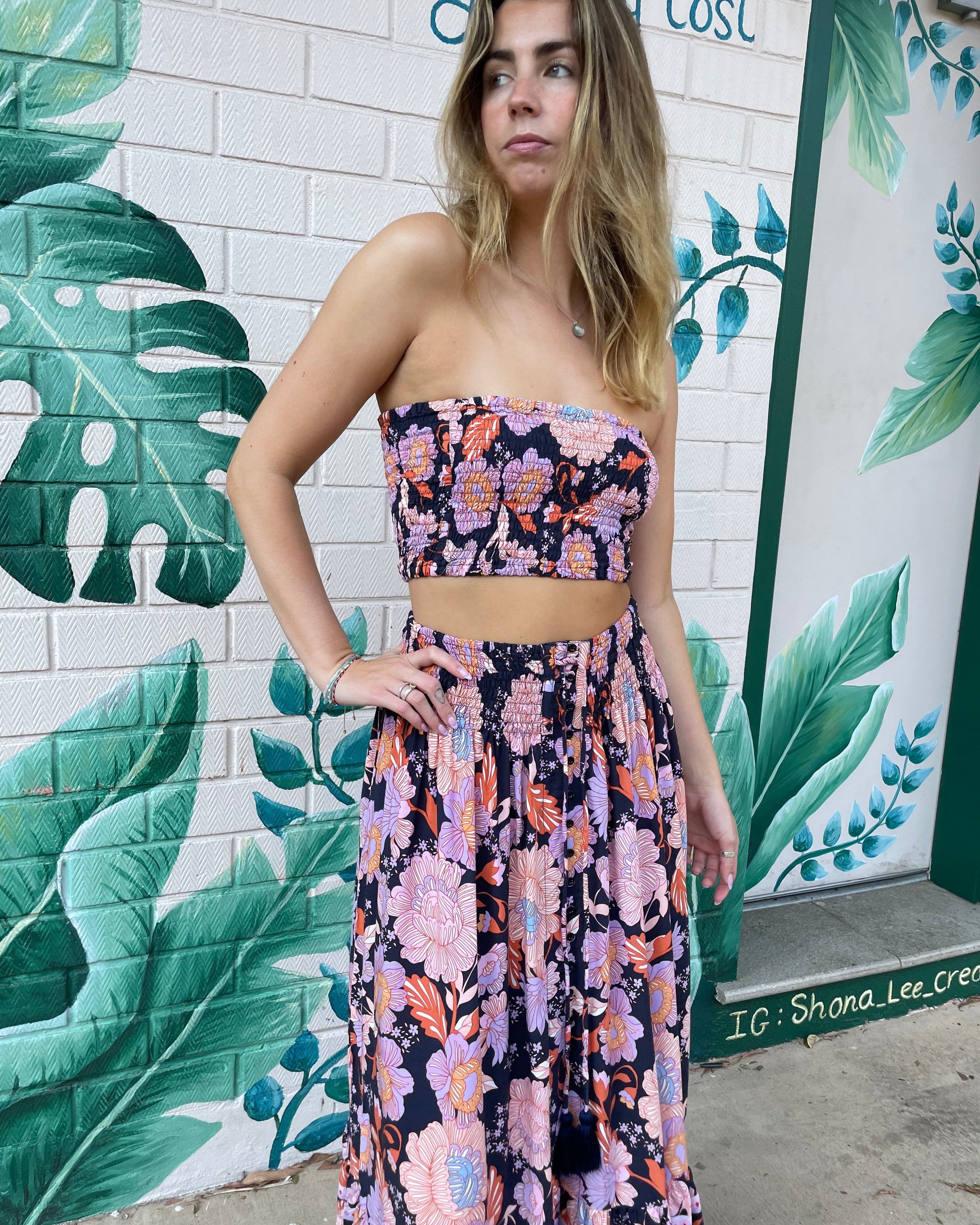 Lulu & Bird Navy / O/S Lotus Flower Wayfarer Skirt