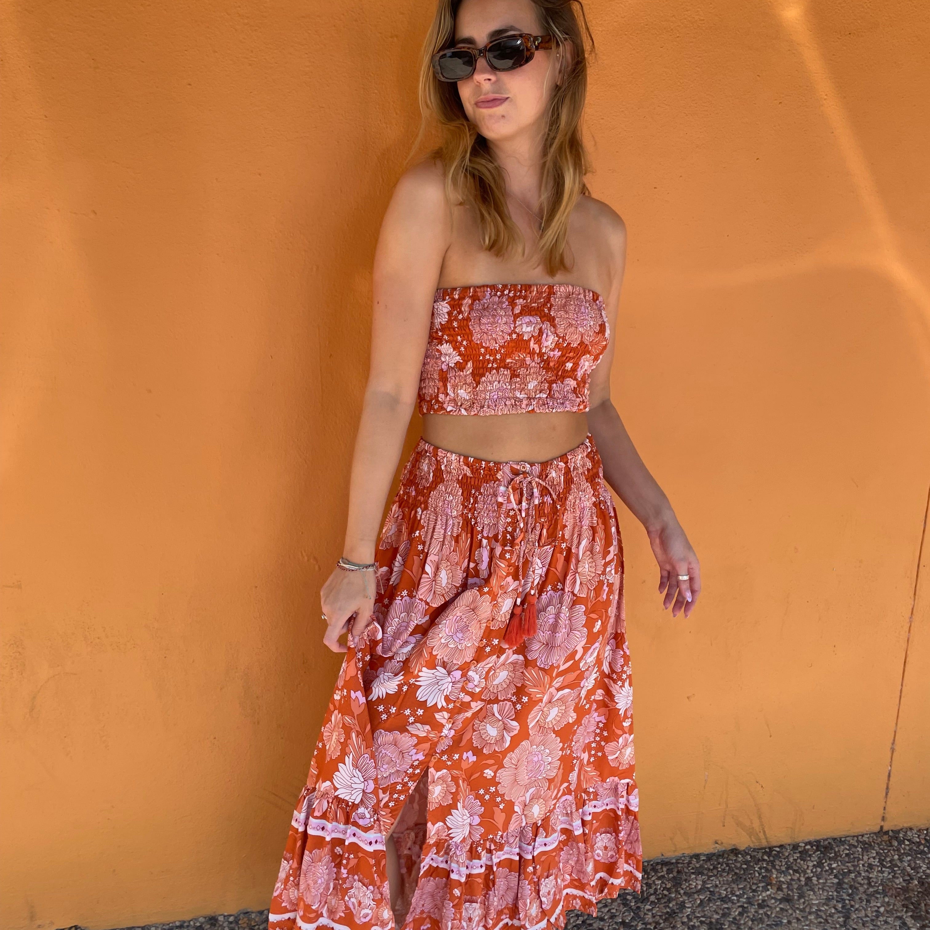 Lulu & Bird Orange / O/S Lotus Flower Wayfarer Skirt