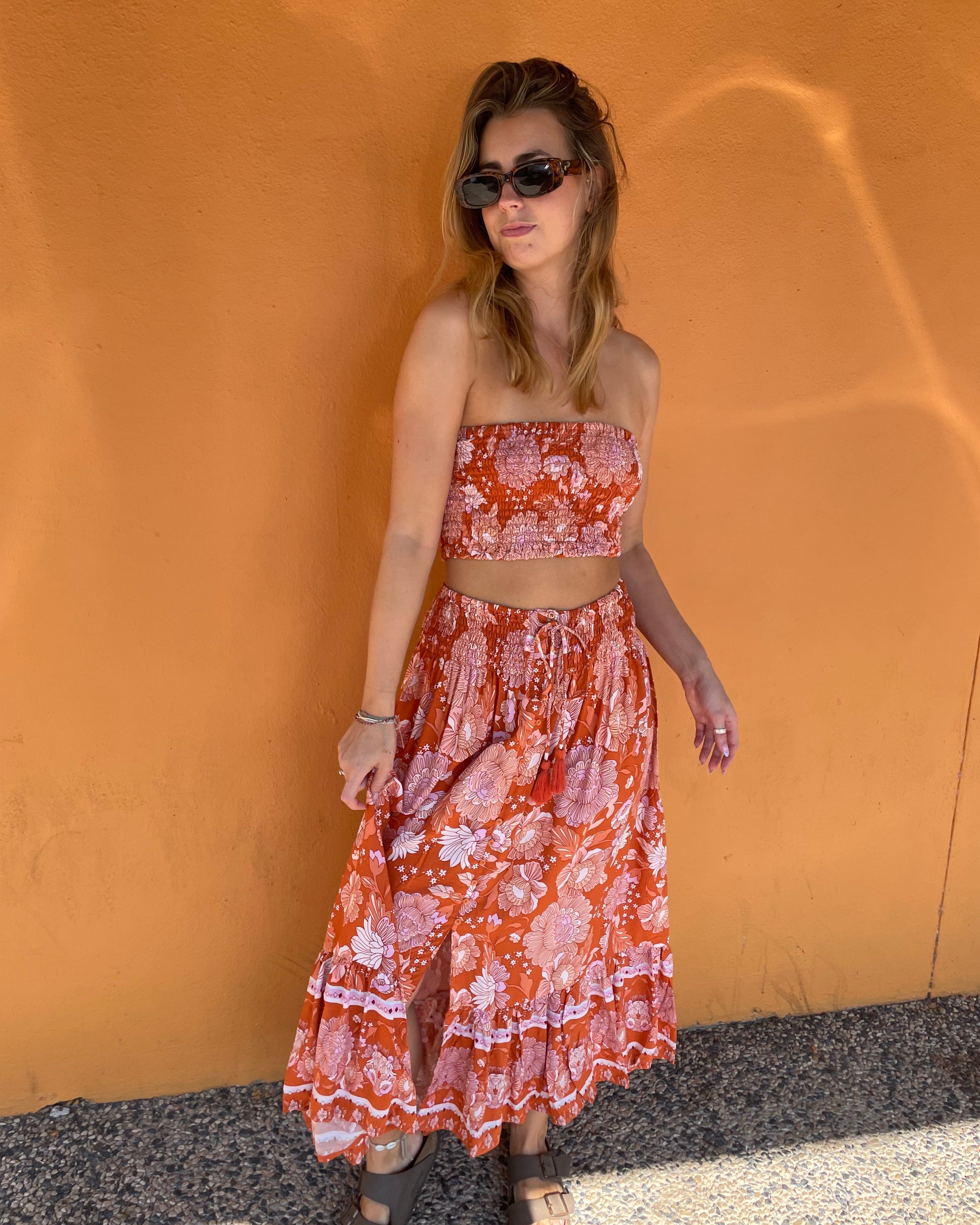 Lulu & Bird Orange / O/S Lotus Flower Wayfarer Skirt