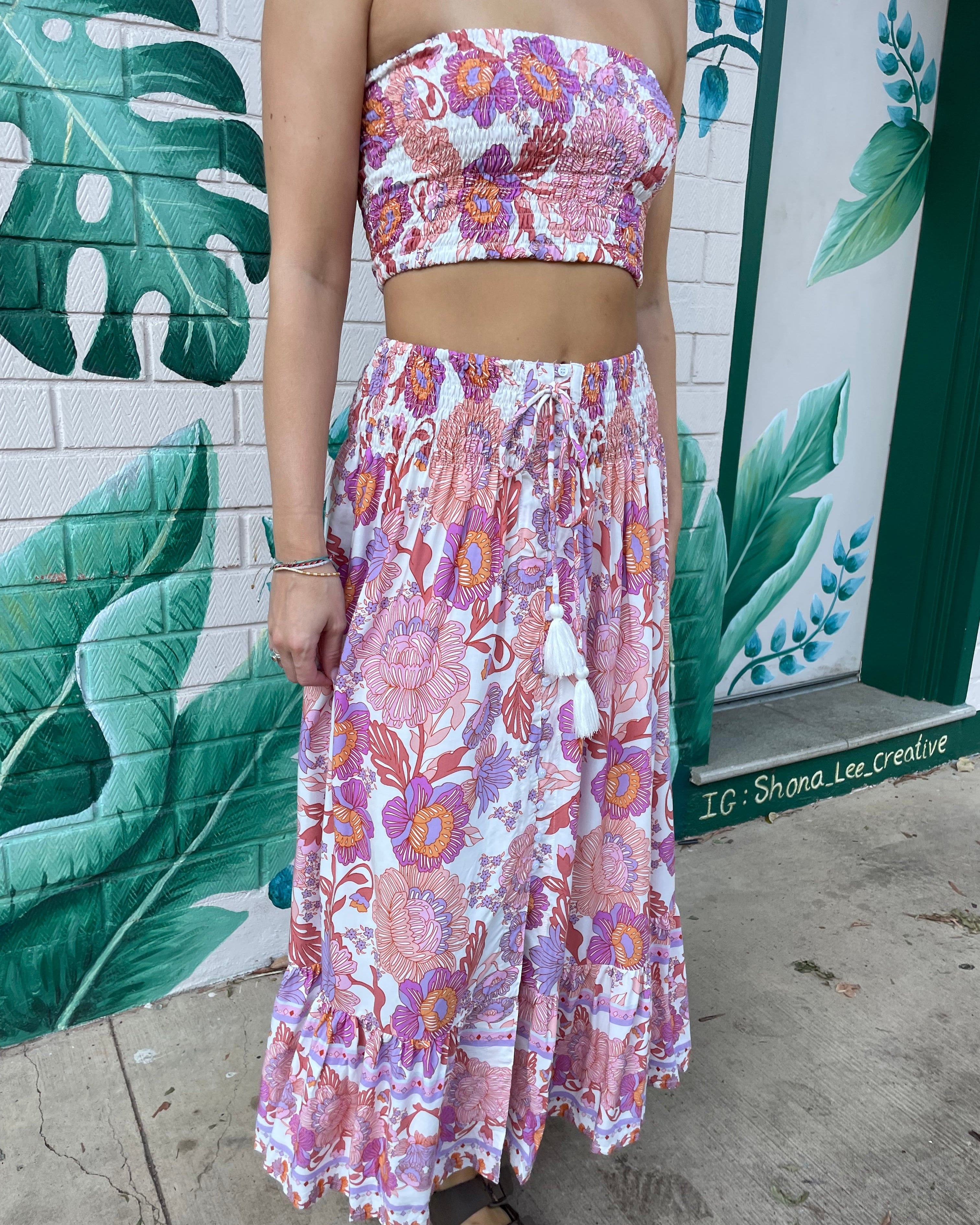 Lulu & Bird White / O/S Lotus Flower Wayfarer Skirt