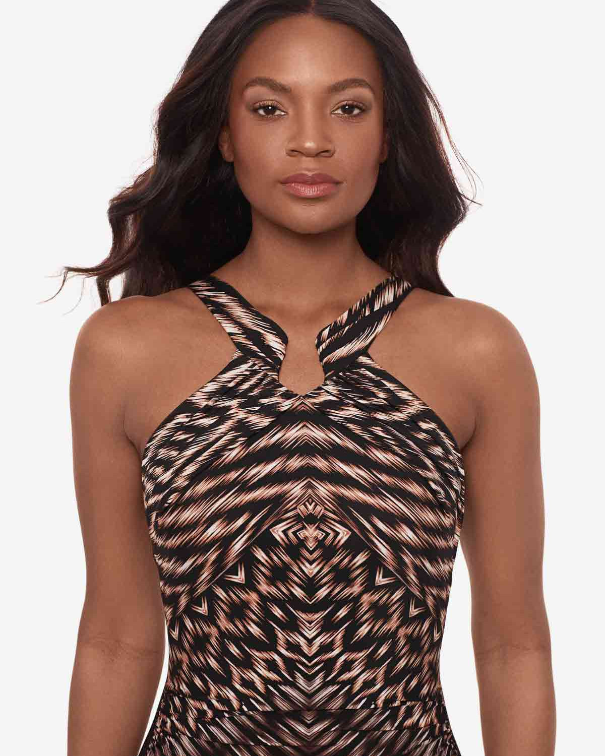 Miracle Suit Miracle Suit Aphrodite Topkapi High Neck Shaping Swimsuit - Black Multi Miracle Suit Aphrodite Topkapi High Neck Shaping Swimsuit - Black Multi Splash Swimwear One Pieces