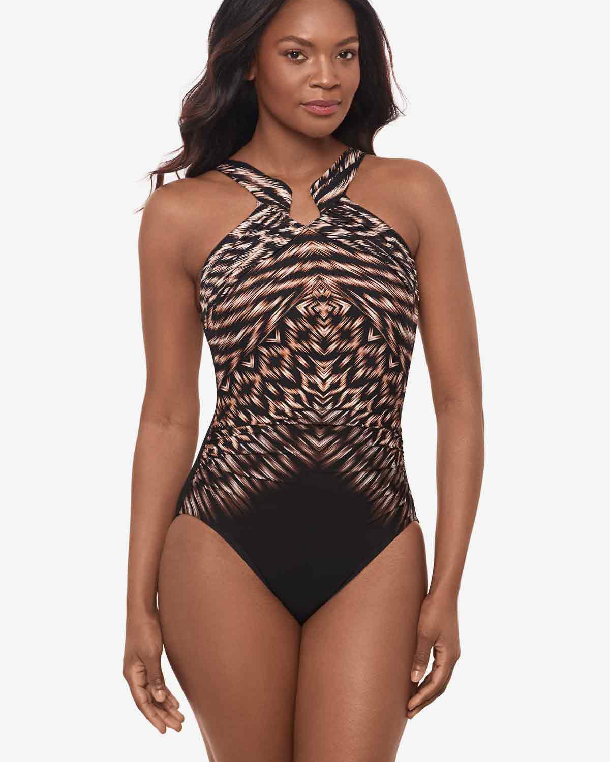 Miracle Suit Miracle Suit Aphrodite Topkapi High Neck Shaping Swimsuit - Black Multi Miracle Suit Aphrodite Topkapi High Neck Shaping Swimsuit - Black Multi Splash Swimwear One Pieces
