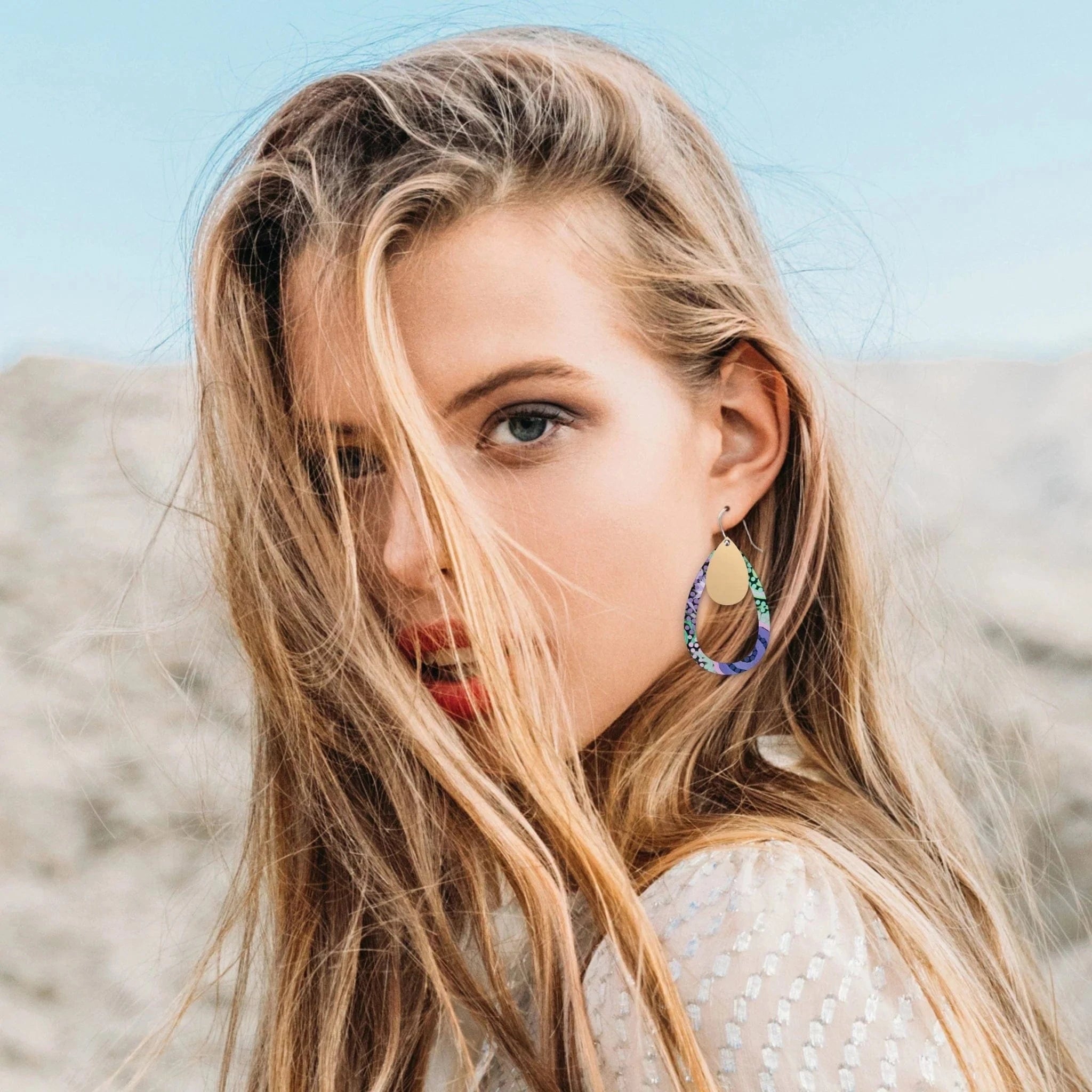 Moe Moe Azeza Possum Dreamtime Trinity Tear Pack Earings Moe Moe Van Gogh Almond Blossoms Pippi Hoop Earrings Splash Swimwear ETTPDTAZ38