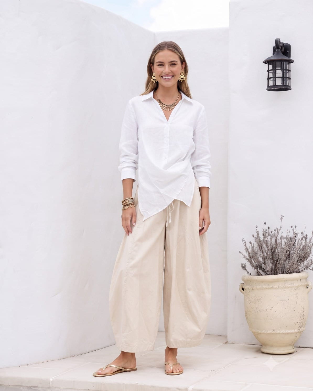 Mondara Menorca Barrel Pant - Stone Menorca Barrel Pant - Stone Splash Swimwear Pants