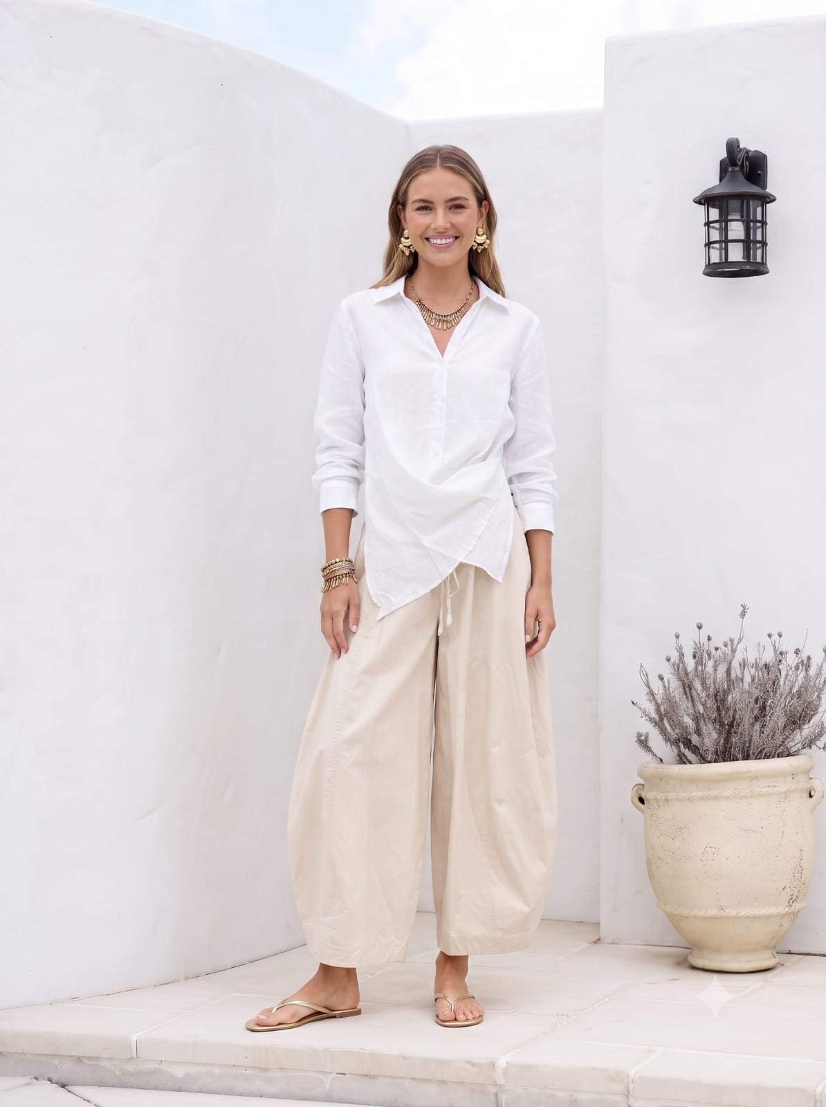 Mondara Menorca Barrel Pant - Stone Menorca Barrel Pant - Stone Splash Swimwear Pants