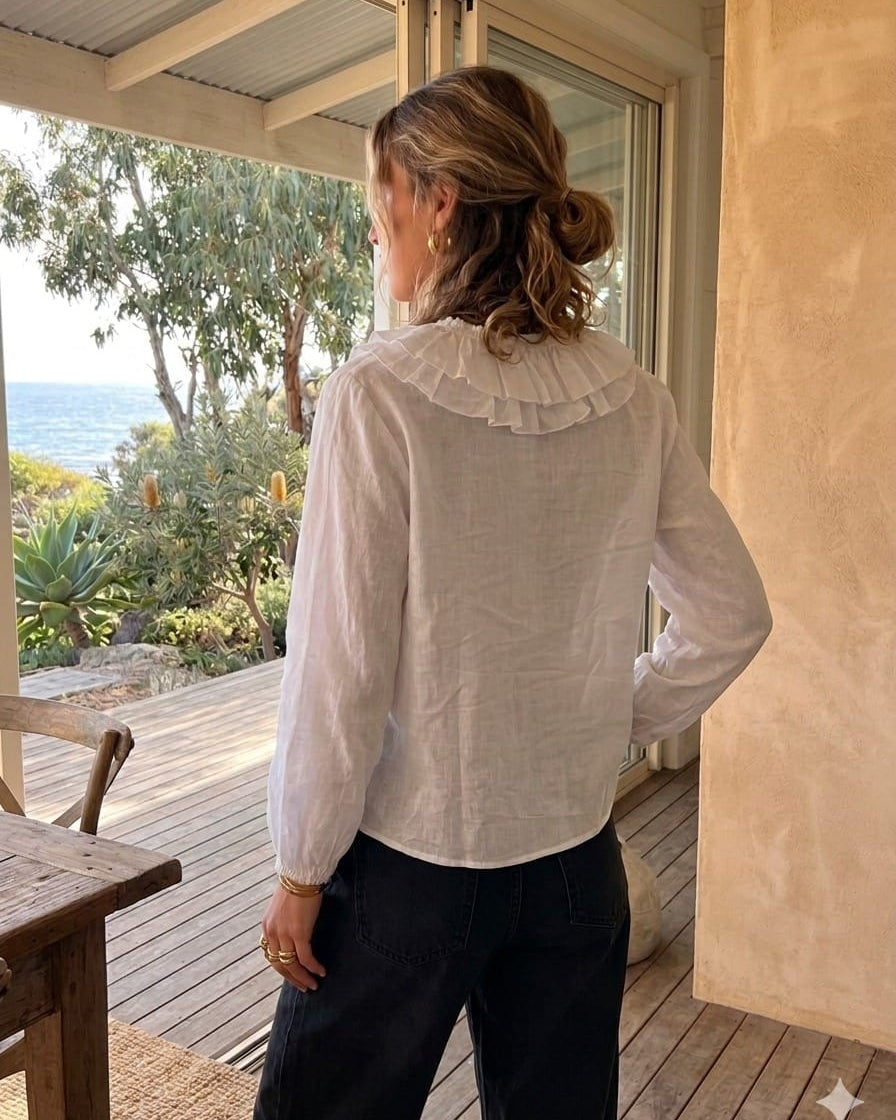 Mondara Positano Ruffle Blouse - White Positano Ruffle Blouse - White Splash Swimwear Top