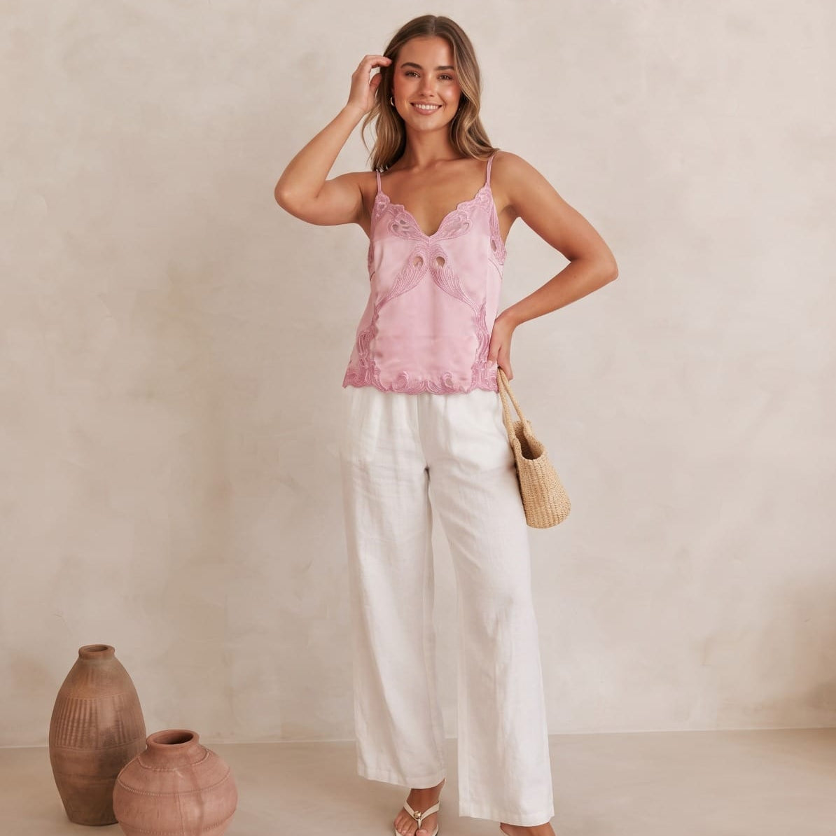 Mondara Sorella Embroidered Cami L1134 Sorella Embroidered Cami Splash Swimwear Tops Blush / 8 30619551226361