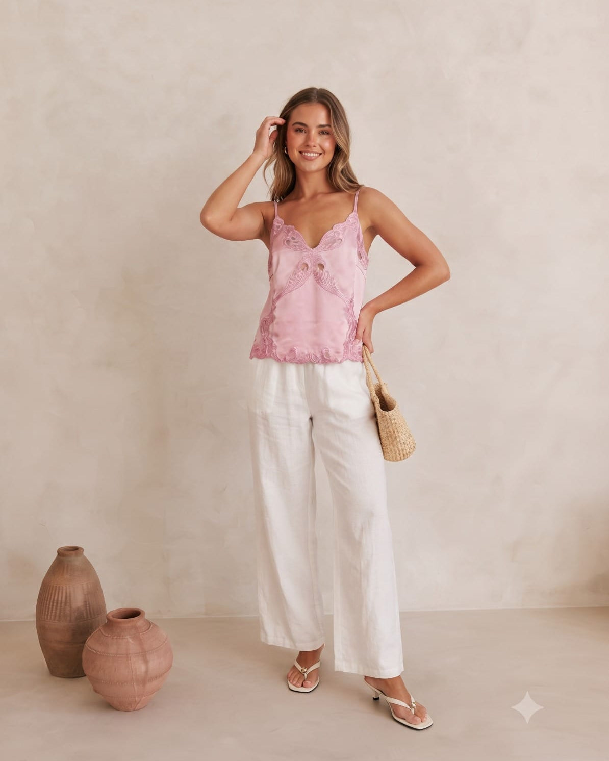 Mondara Sorella Embroidered Cami L1134 Sorella Embroidered Cami Splash Swimwear Tops Blush / 8 30619551226361