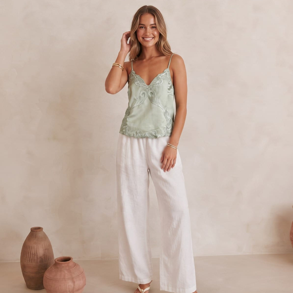 Mondara Sorella Embroidered Cami L1134 Sorella Embroidered Cami Splash Swimwear Tops Sage / 8 29571901008985
