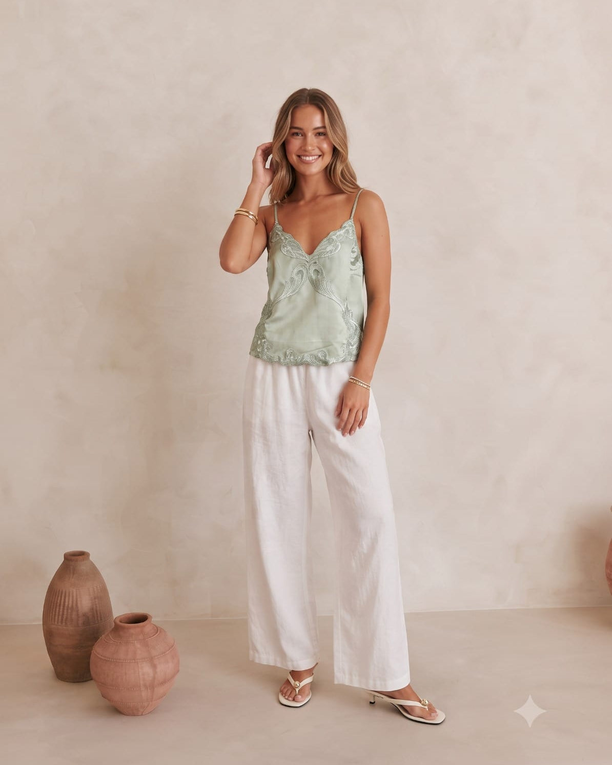 Mondara Sorella Embroidered Cami L1134 Sorella Embroidered Cami Splash Swimwear Tops Sage / 8 29571901008985