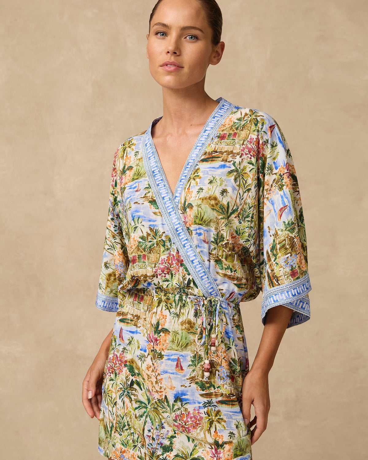Monte & Lou Monte & Lou Costa Kimono Mini Dress - Costa Monte & Lou Costa Kimono Mini Dress - Costa Splash Swimwear Dresses