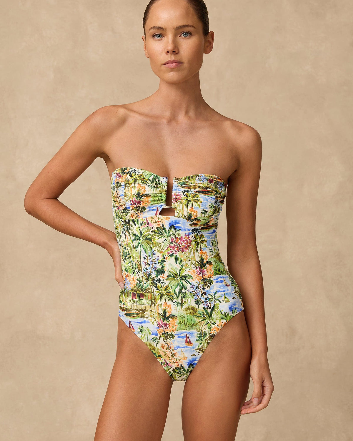 Monte & Lou Monte & Lou Costa Ruched U Wire Bandeau One Piece - Costa 1145COS-COS-12 Monte & Lou Costa Ruched U Wire Bandeau One Piece - Costa Splash Swimwear One Pieces AU12/US8 9353802094946