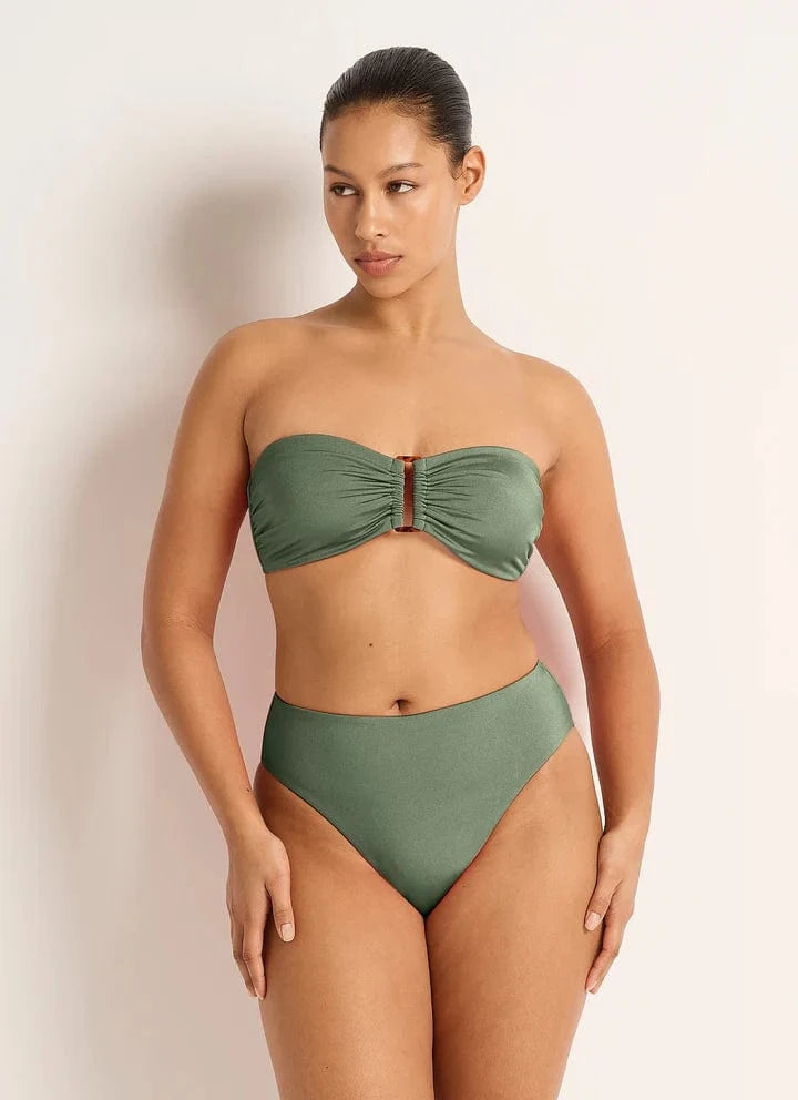 Monte & Lou Monte & Lou Lustre High Leg High Waist Pant - Olive Monte & Lou Lustre High Leg High Waist Pant - Olive Splash Swimwear