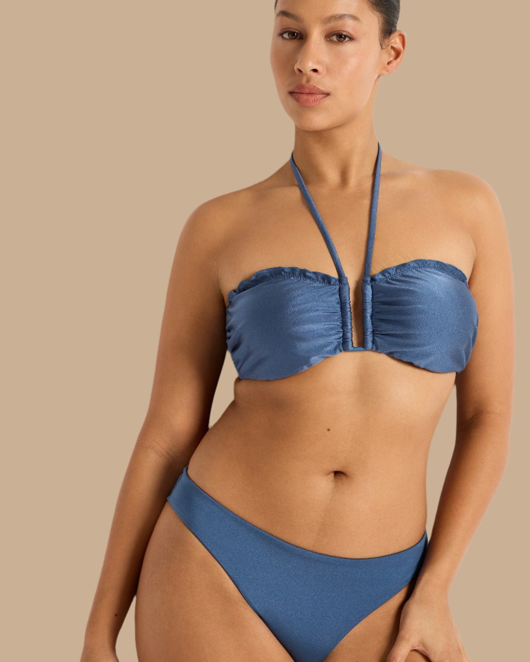 Monte & Lou Monte & Lou Lustre Up To a DD/E Coral Edge Bandeau - Lustre Denim Lustre Up To a DD/E Coral Edge Bandeau | Monte & Lou Splash Swimwear Bikini Tops