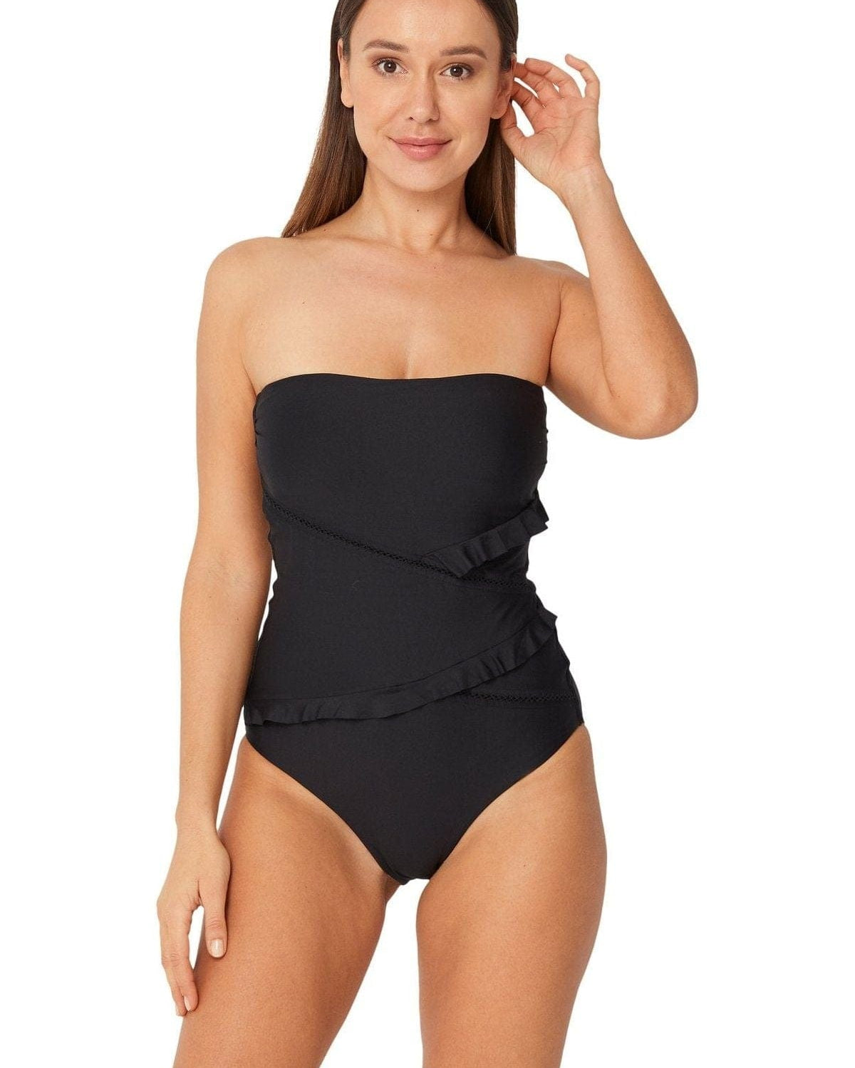 Monte & Lou Spliced Bandeau Maillot - Black* Spliced Bandeau Maillot Splash Swimwear Swim Dress, Tankini & One Piece