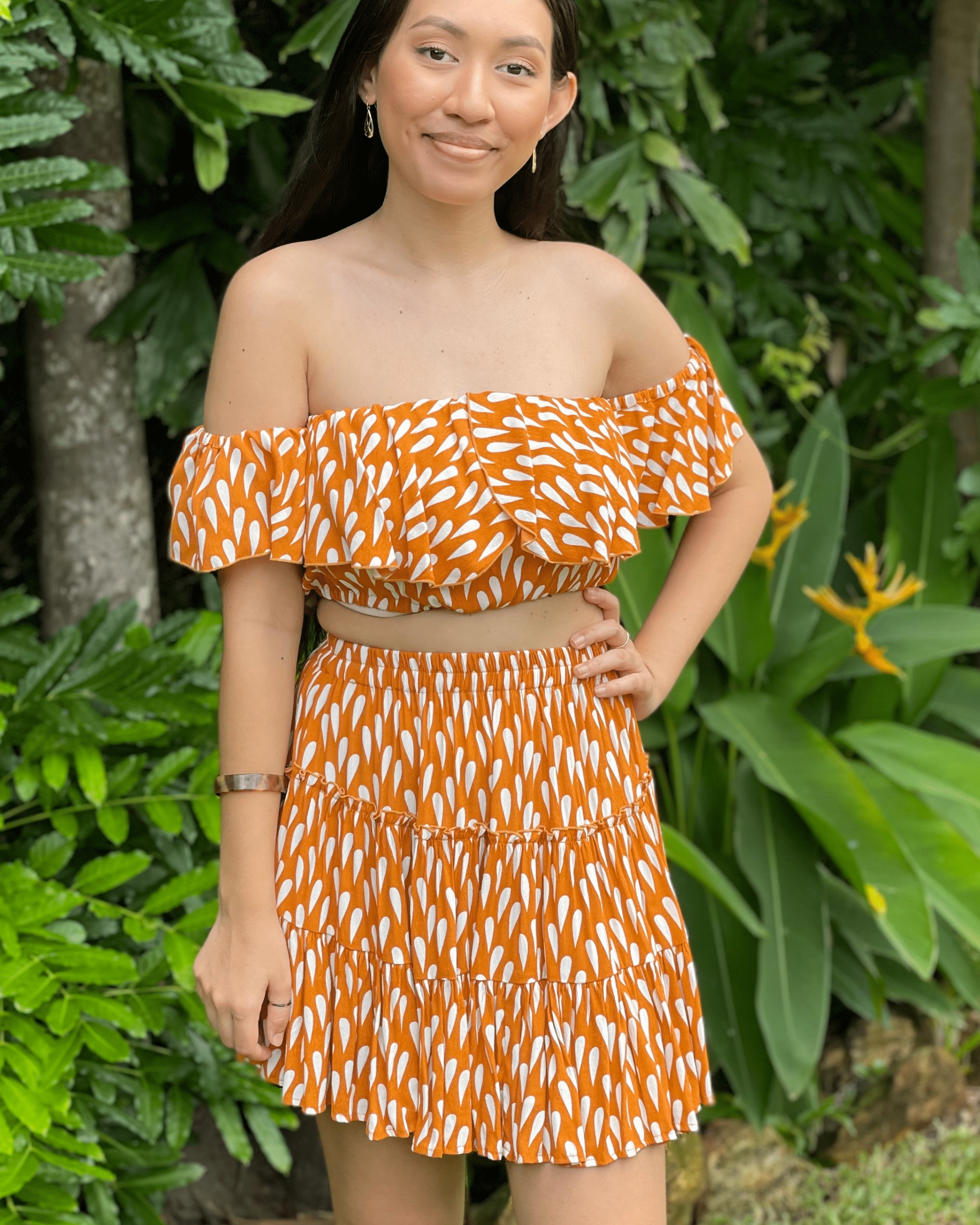 Mosey Emi Crop - Drizzling Apricot Splash Swimwear Tops