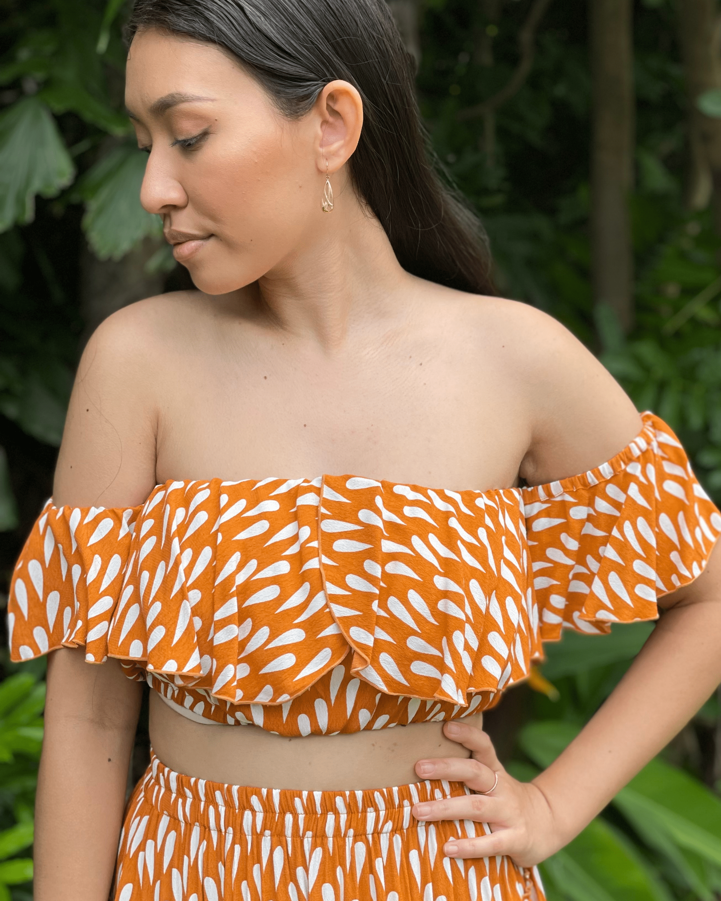 Mosey Emi Crop - Drizzling Apricot Splash Swimwear Tops