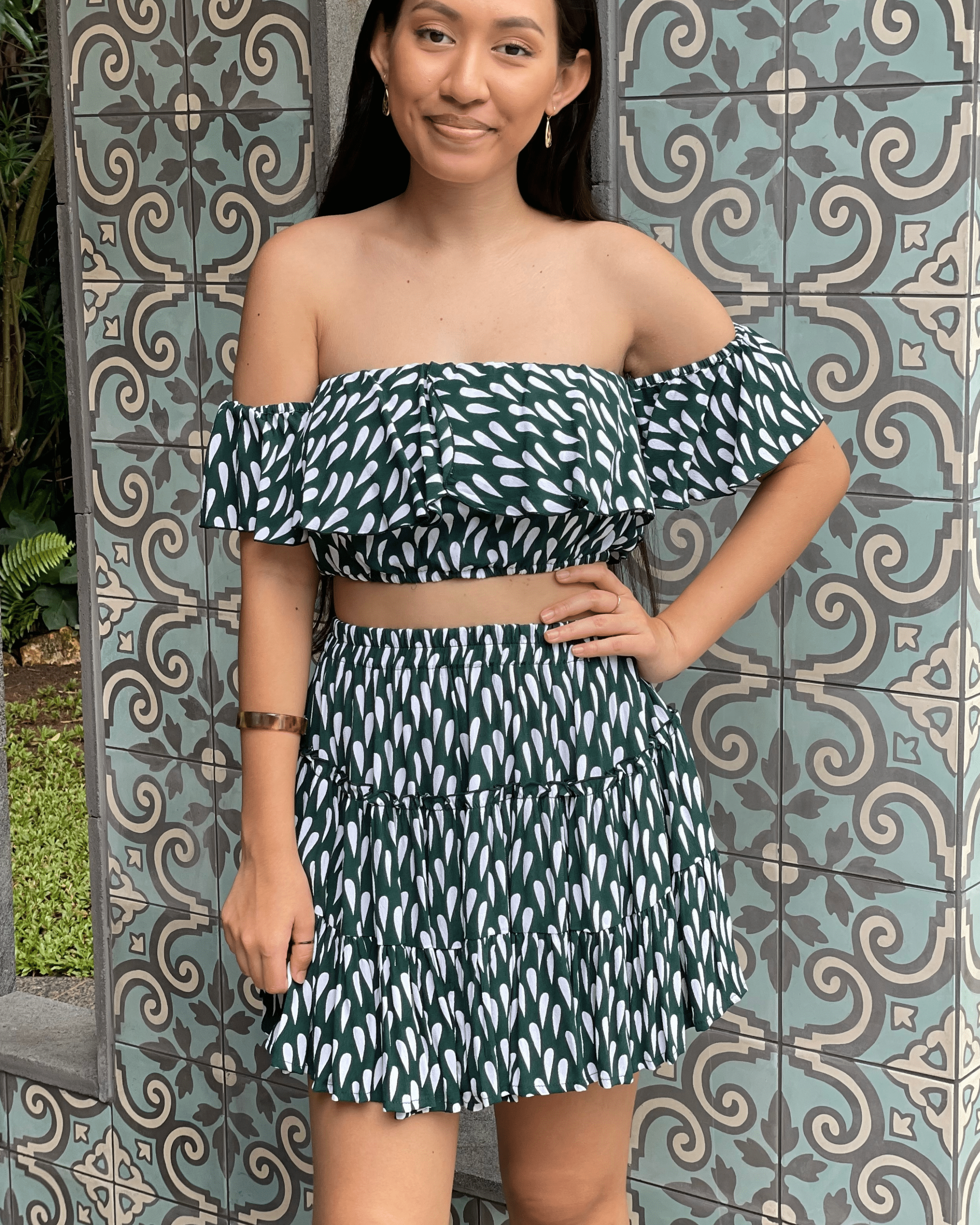 Mosey Emi Crop - Drizzling Emerald Splash Swimwear Tops