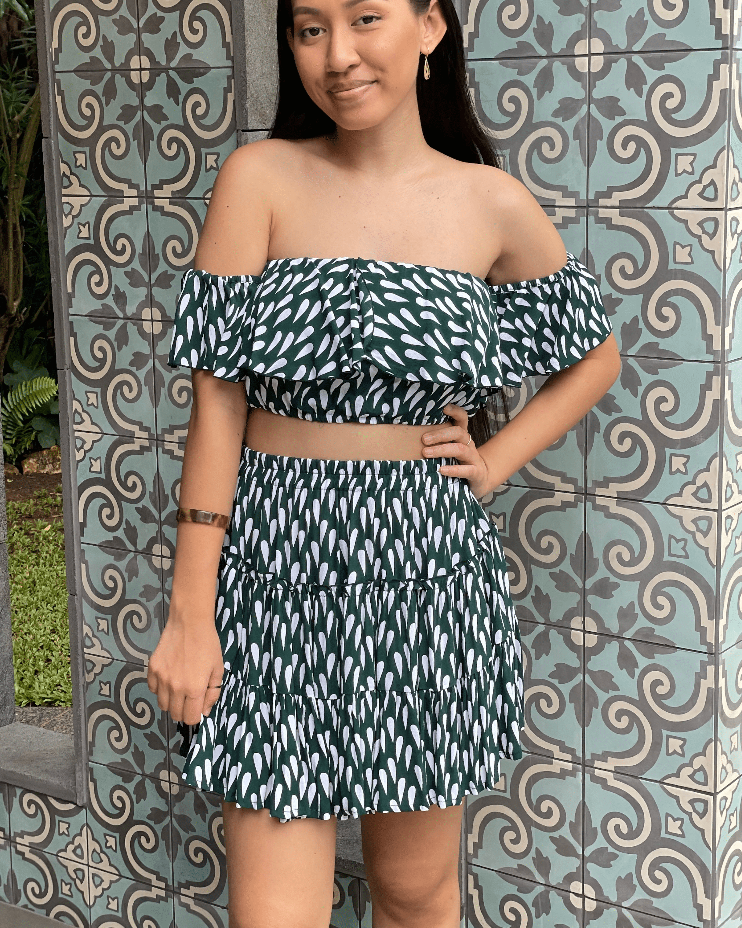 Mosey Emi Crop - Drizzling Emerald Splash Swimwear Tops