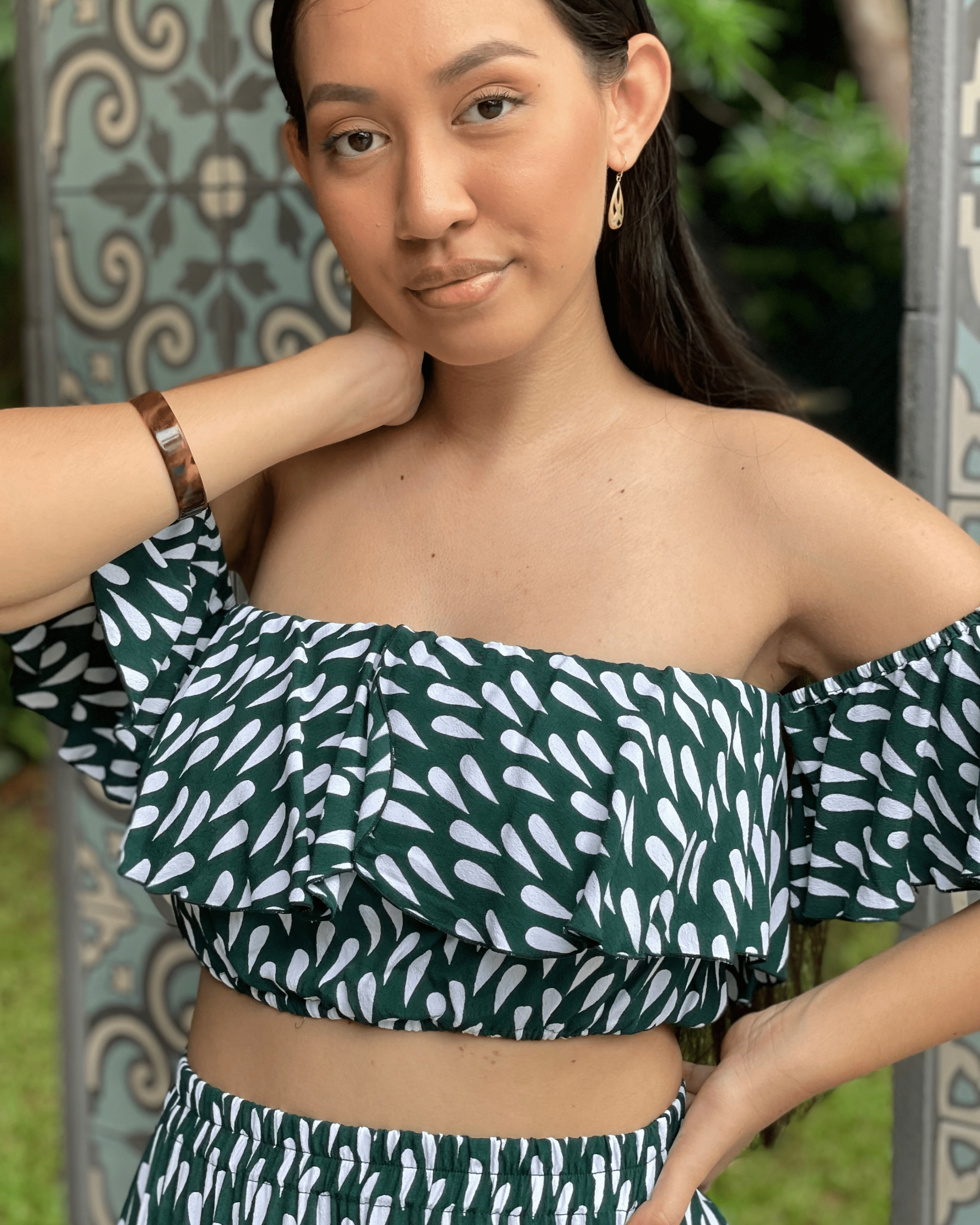 Mosey Emi Crop - Drizzling Emerald Splash Swimwear Tops